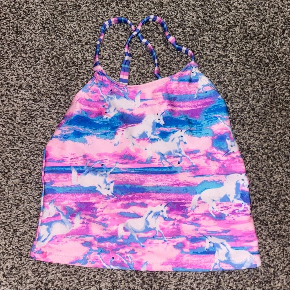 Wonder Nation Tankini Pink & Blue Unicorn Bikini Swimming Suit Set Girl’s Sz 6x